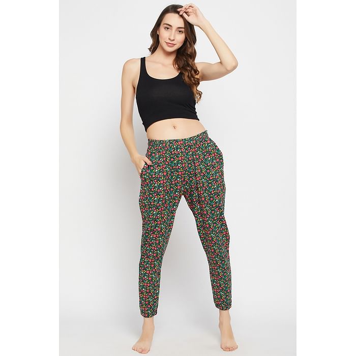 

Clovia Pretty Florals Pyjama in Multicolour - 100% Cotton - LB0209D19