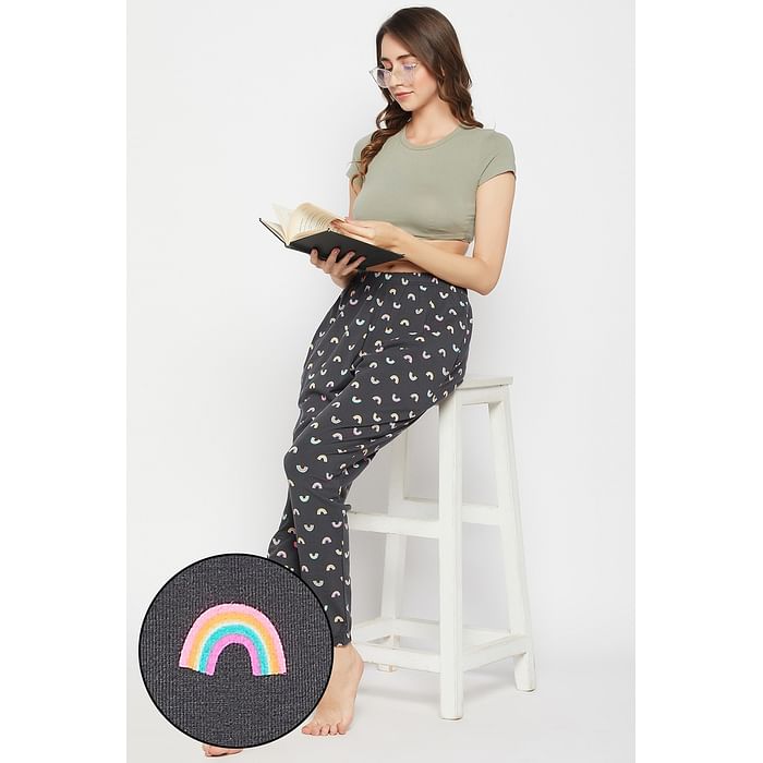 

Clovia Rainbow Print Pyjama in Dark Grey - 100% Cotton - LB0209P05