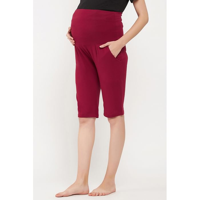 

Clovia Chic Basic Maternity Shorts in Maroon - Cotton - LB0210P09