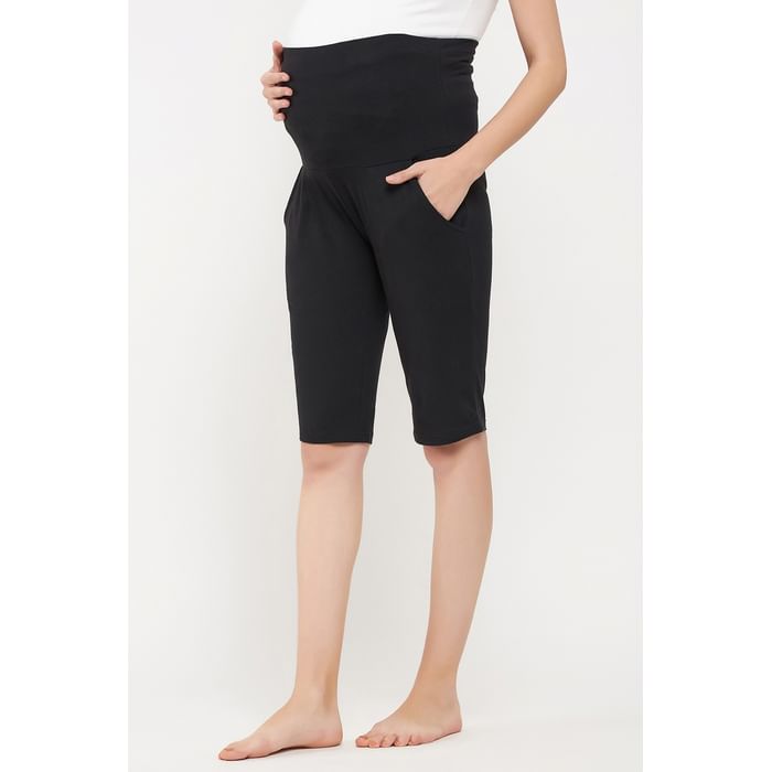 

Clovia Chic Basic Maternity Shorts in Black - Cotton - LB0210P13