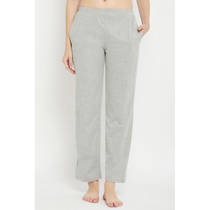 

Clovia Chic Basic Pyjama in Grey Melange - 100% Cotton - LB5201P01