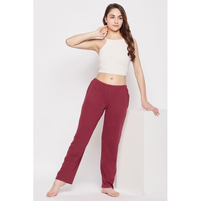 

Clovia Chic Basic Pyjama in Maroon - 100% Cotton - LB5201P09