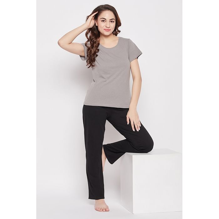 

Clovia Chic Basic Pyjama in Black - 100% Cotton - LB5201P13