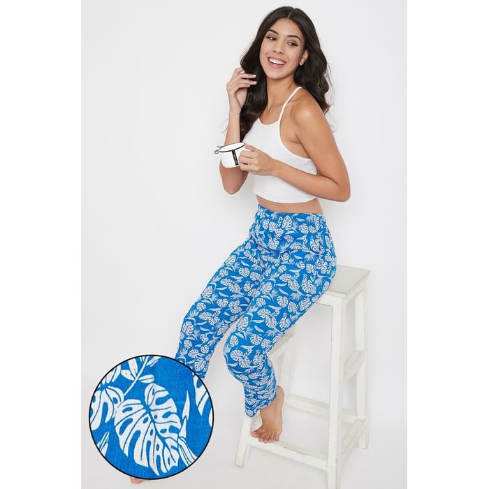 

Clovia Leaf Print Pyjama in Blue - Cotton Rich - LB0176Y08, Navy