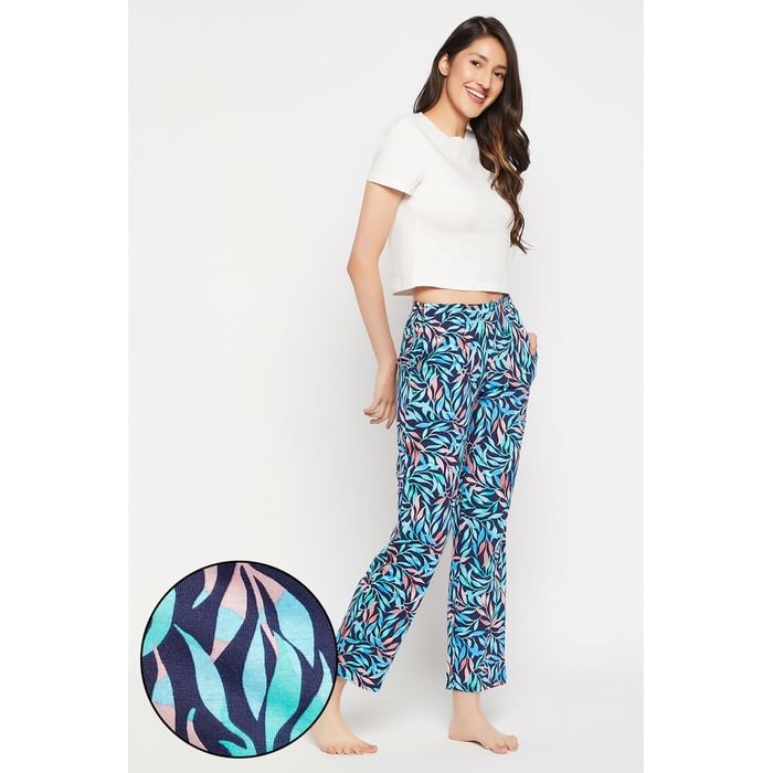 

Clovia Leaf Print Pyjama in Navy - 100% Cotton - LB0149E08