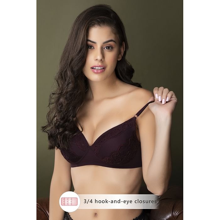 

Clovia Level 1 Push-up Non-Wired Demi Cup Bra in Mauve - Lace - BR2146P15, Purple