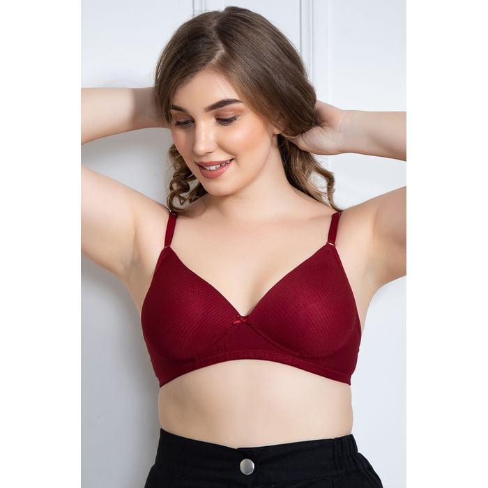 

Clovia Level 1 Push-Up Non-Wired Demi Cup T-shirt Bra in Maroon - BR2240P09