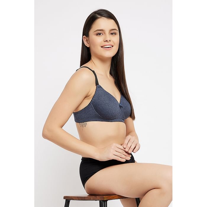 

Clovia Level 1 Push-Up Non-Wired Full Cup Multiway T-shirt Bra in Blue - Cotton Rich - BR1394T08, Navy