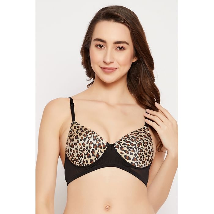

Clovia Level 1 Push-up Padded Non-Wired Demi Cup Animal Print T-shirt Bra in Brown - BR2023V06