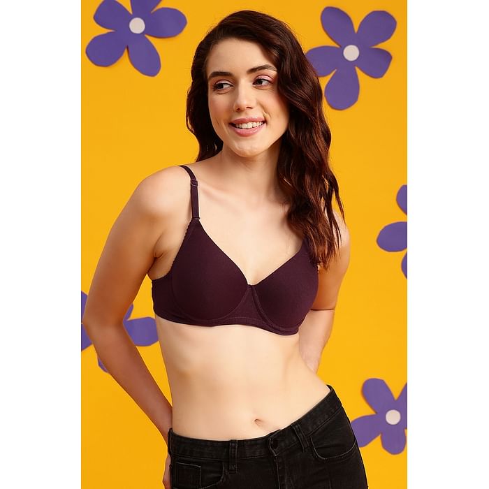 

Clovia Level 1 Push-Up Underwired Demi Cup Multiway T-shirt Bra in Wine Colour - Cotton Rich - BR1496P15, Purple
