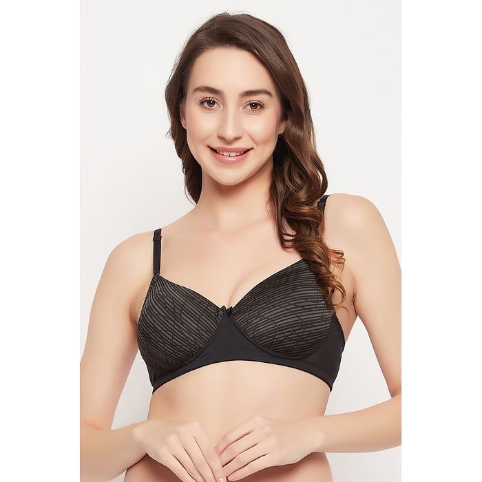 

Clovia Level 1 Push-Up Padded Non-Wired Demi Cup Printed Multiway T-shirt Bra in Black - BR2023G13