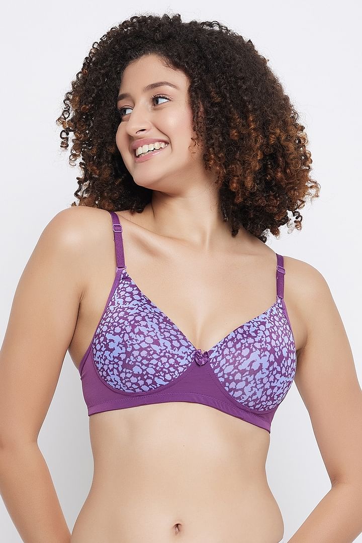 Buy Level 1 Push-Up Padded Non-Wired Demi Cup Printed Multiway T-shirt Bra  in Purple Online India, Best Prices, COD - Clovia - BR2023W15