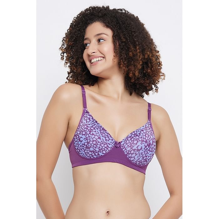 

Clovia Level 1 Push-Up Padded Non-Wired Demi Cup Printed Multiway T-shirt Bra in Purple - BR2023W15