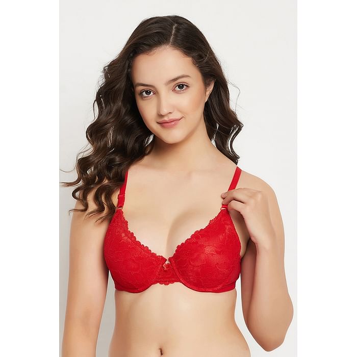 

Clovia Level 1 Push Up Padded Underwired Demi Cup Bra in Red - Lace - BR1544P04