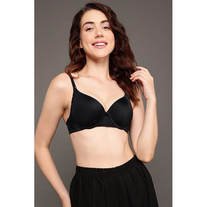 

Clovia Level 1 Push-Up Padded Underwired Demi Cup Multiway T-shirt Bra in Black - BR2380P13