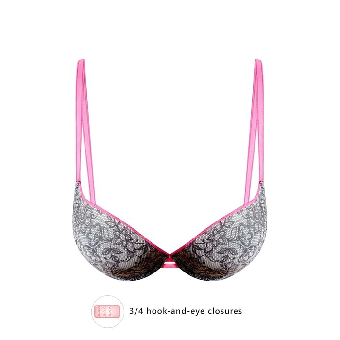 

Clovia Level 1 Push-up Underwired Demi Cup Floral Print T-shirt Bra in Grey - BR2286P13, Black