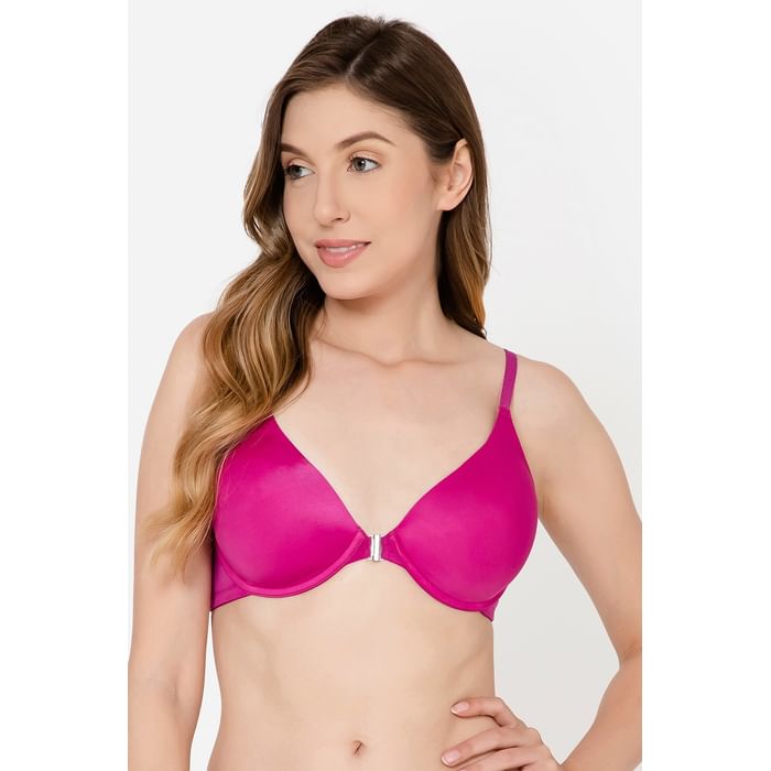 

Clovia Level 1 Push-Up Padded Underwired Demi Cup Front Open Plunge Bra in Magenta - BR2368R14, Pink
