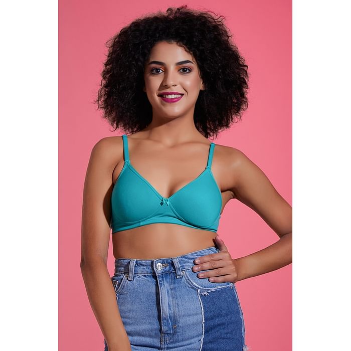 

Clovia Level 1 Push-Up Underwired Demi Cup Multiway T-shirt Bra in Teal Green - Cotton Rich - BR1643Q11, Light green