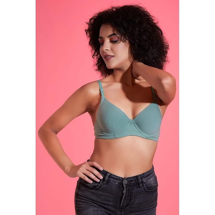 

Clovia Level 1 Push Up Underwired Demi Cup T-shirt Bra in Sage Green - Cotton Rich - BR1496P11, Light green