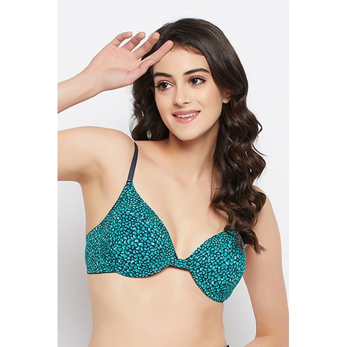 

Clovia Level 2 Push-Up Padded Underwired Demi Cup Heart Print Bra in Teal Blue - BR2506P36