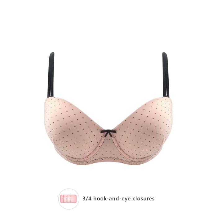 

Clovia Level 2 Push-Up Underwired Polka Print Strapless T-shirt Bra in Baby Pink with Balconette Style - BR2080L22, Light pink