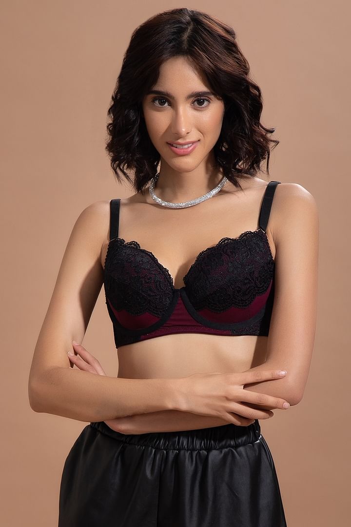 Buy Clovia Level 3 Push-Up Underwired Demi Cup Balconette Bra In Dusky Pink  - Lace Online