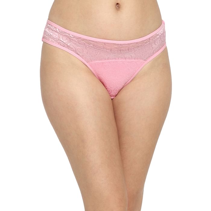 

Clovia Mid Waist Bikini Panty in Baby Pink - Lace - PN0486P22, Light pink