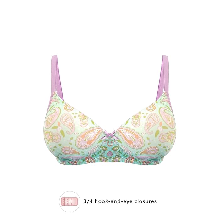 

Clovia Lightly Padded Full Cup Paisley Print T-shirt Bra in Mint Green - BR2330P11, Light green