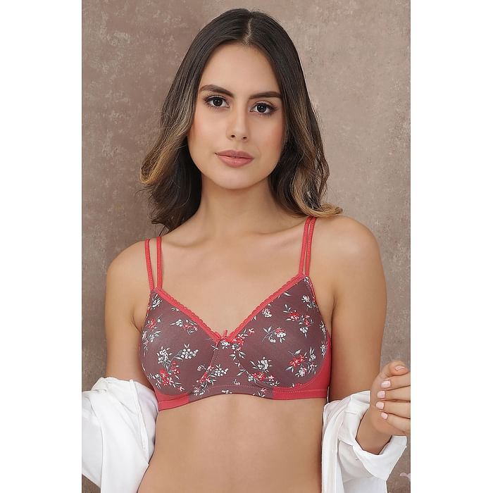 

Clovia Lightly Padded Non-Wired Floral Print T-Shirt Bra - BR1552R06, Brown