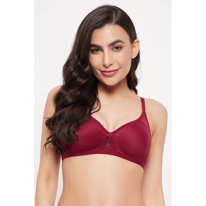 

Clovia Flair Non-Padded Non-Wired Full Coverage Spacer Cup T-shirt Bra in Maroon - Cotton Rich - BR2322A09