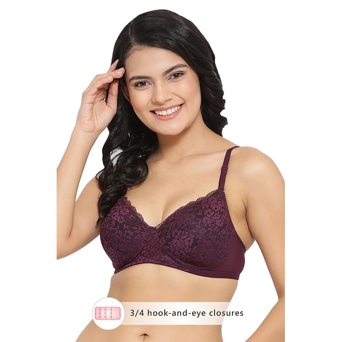 

Clovia Lightly Padded Non-Wired Full Coverage Multiway Bra in Dark Purple - Lace - BR1879A15