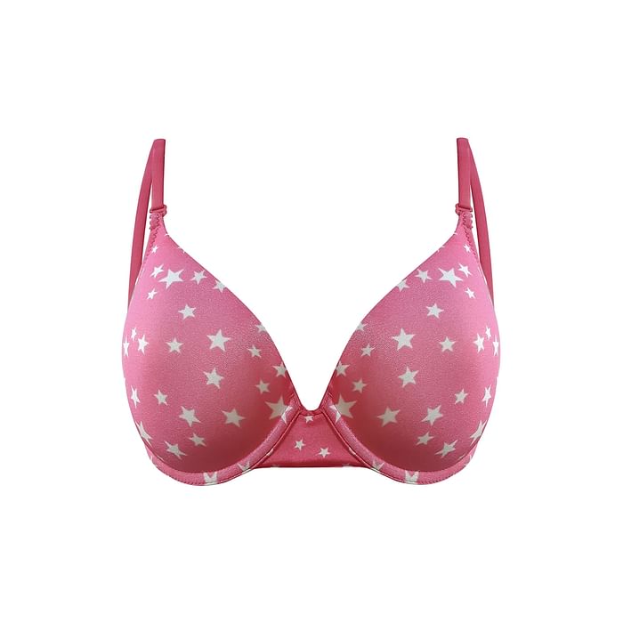 

Clovia Lightly Padded Underwired Star Print Multiway T-Shirt Bra In Pink - BR1660P14