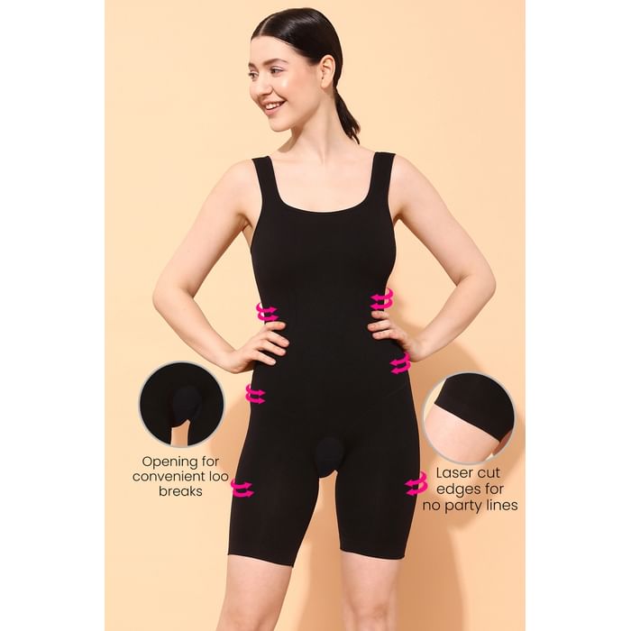 

Clovia Laser-Cut No-Panty Lines High Compression Body Suit in Black - SW0002F13