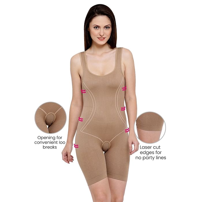 

Clovia Laser-Cut No-Panty Lines High Compression Body Suit in Nude - SW0002F24, Nude-colour