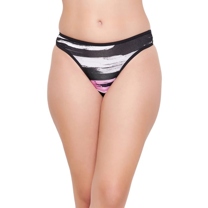

Clovia Low Waist Abstract Print Thong in Black - PN1481E13