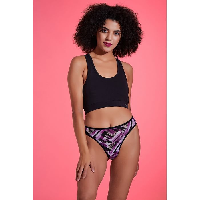 

Clovia Low Waist Abstract Print Thong in Violet - PN3485E15, Purple