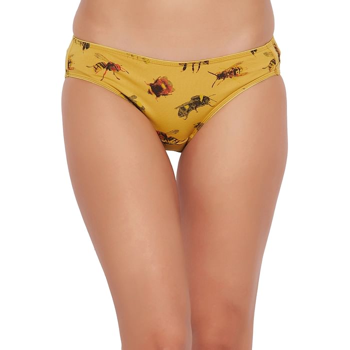 

Clovia Low Waist Insect Print Bikini Panty in Mustard Yellow - Cotton - PN3465D07