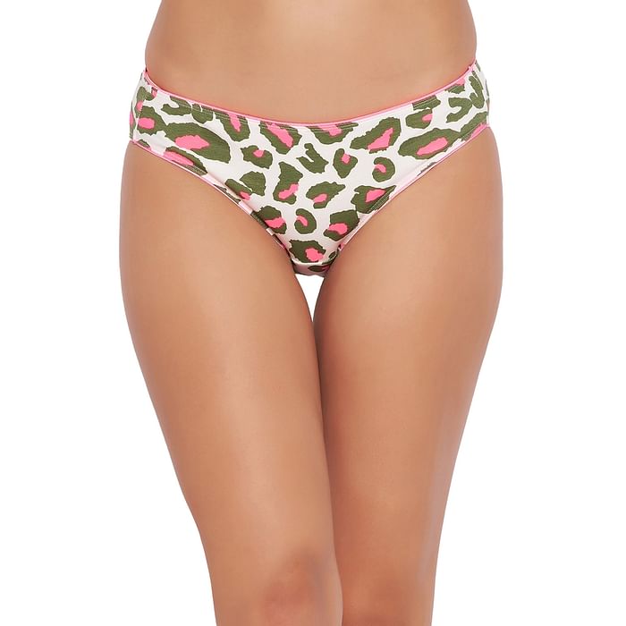 

Clovia Low Waist Animal Print Bikini Panty in White - Cotton - PN3465D18