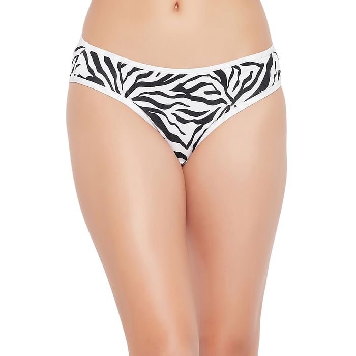 

Clovia Low Waist Animal Print Bikini Panty in White - Cotton - PN3465F18