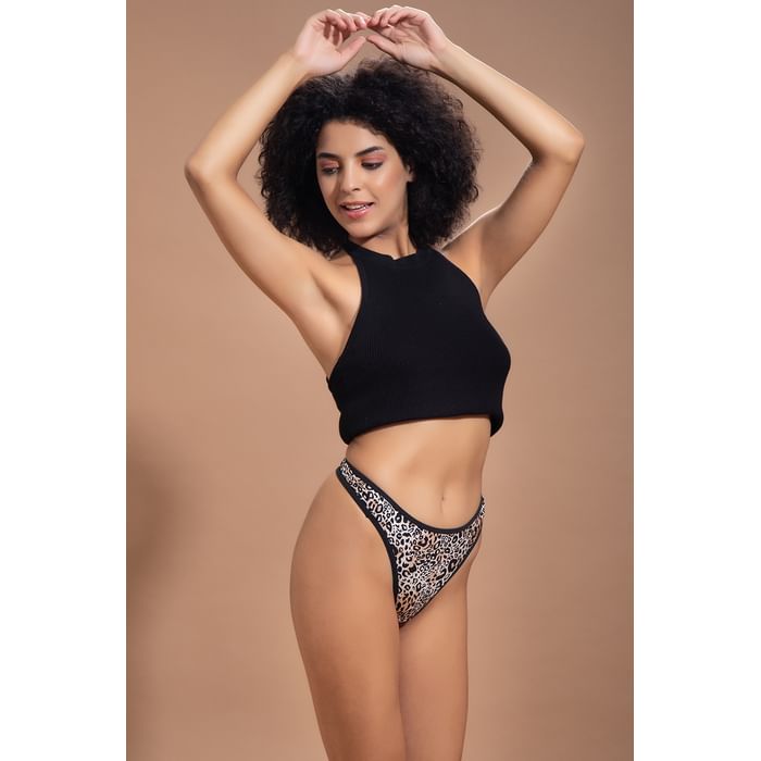 

Clovia Low Waist Animal Print Thong in Nude Colour - PN3485H24