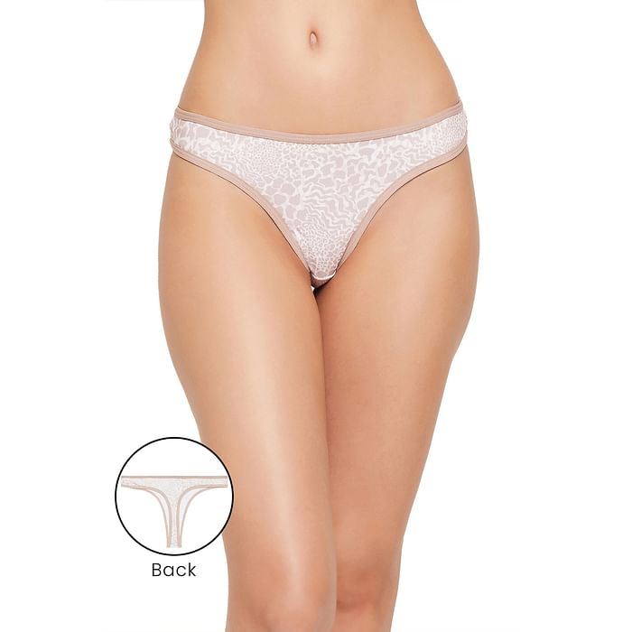 

Clovia Low Waist Animal Print Thong in White - PN3485F24, Nude-colour