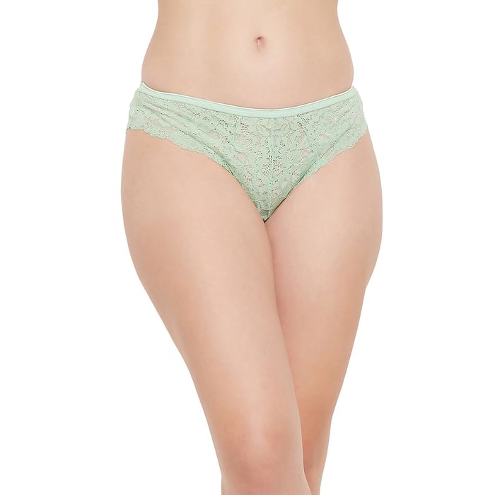 

Clovia Low Waist Bikini in Mint Green - Lace - PN2602A11, Light green