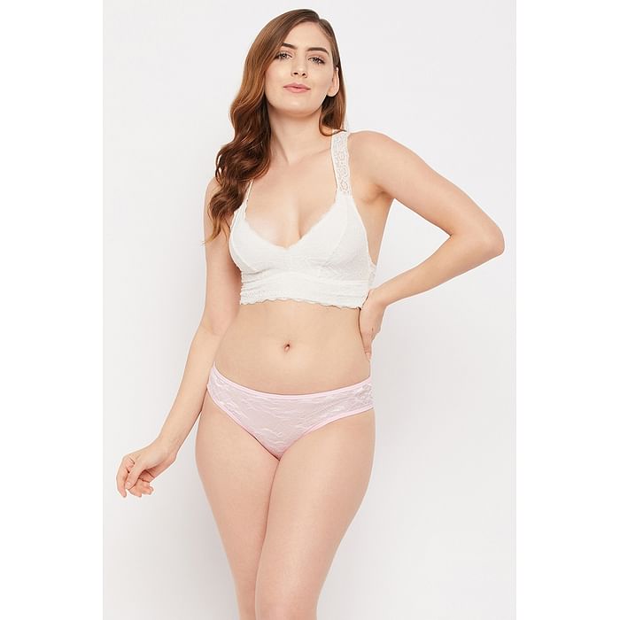 

Clovia Low Waist Bikini Panty in Baby Pink - Lace - PN0486B22, Light pink