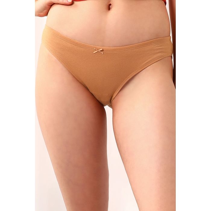 

Clovia Low Waist Bikini Panty in Nude Colour with Inner Elastic - Cotton - PN3509P24