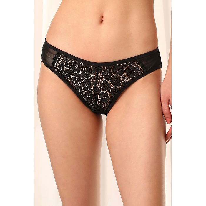 

Clovia Low Waist Bikini Panty in Black with Powernet Panels - PN3175A13