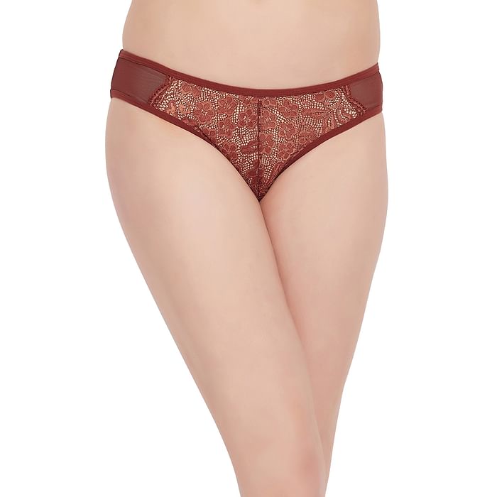 

Clovia Low Waist Bikini Panty in Brown with Powernet Panels - PN3175P06