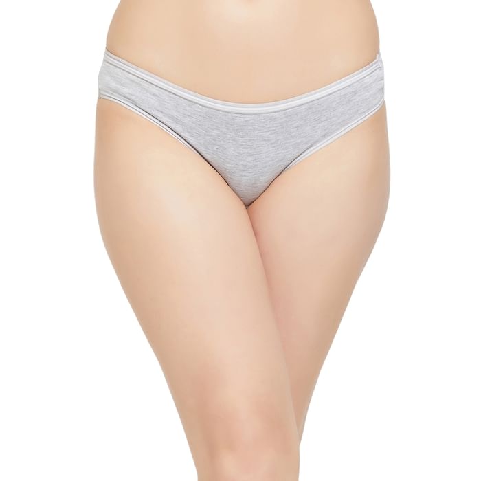 

Clovia Low Waist Bikini Panty in Grey Melange - Cotton - PN3211A01, Light grey