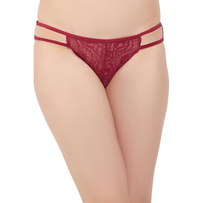 

Clovia Low Waist Bikini Panty in Maroon with Cage Sides - PN2516A09