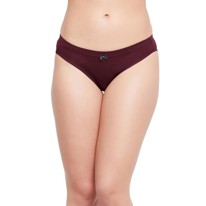

Clovia Low Waist Bikini Panty in Maroon with Inner Elastic - Cotton - PN3494A09
