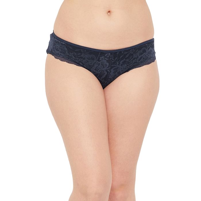 

Clovia Low Waist Bikini Panty in Navy Blue - Lace - PN2602A08